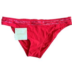 La Perla Red Mesh Cutout Bikini Bottom Swimwear Made in Italy Womens Size 8 NEW